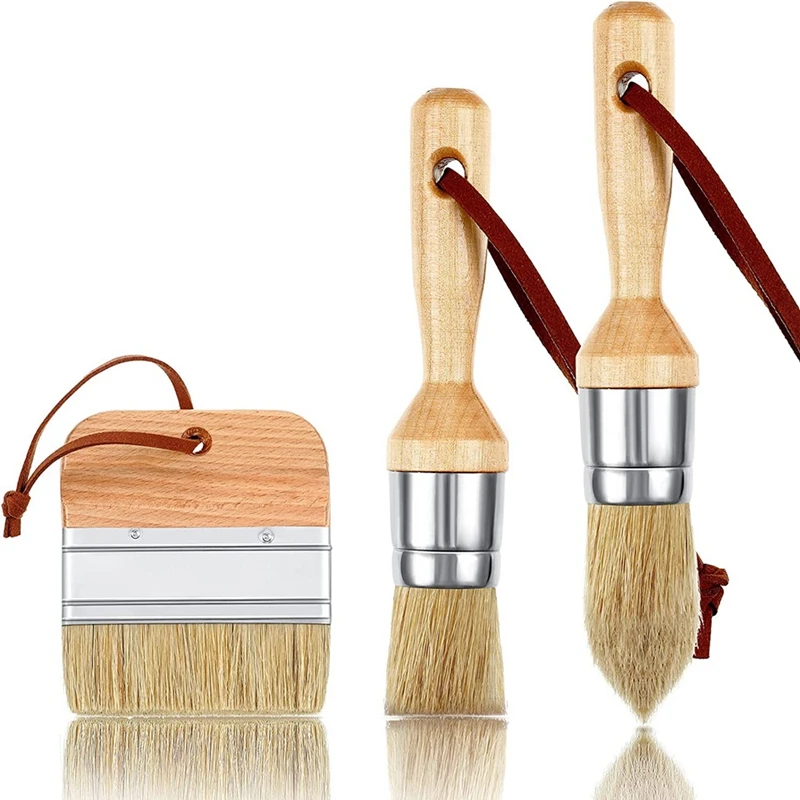

3Pcs Paint Brushes For Furniture For Acrylic Painting Bristle Stencil Brushes For Wood Furniture Home Decor