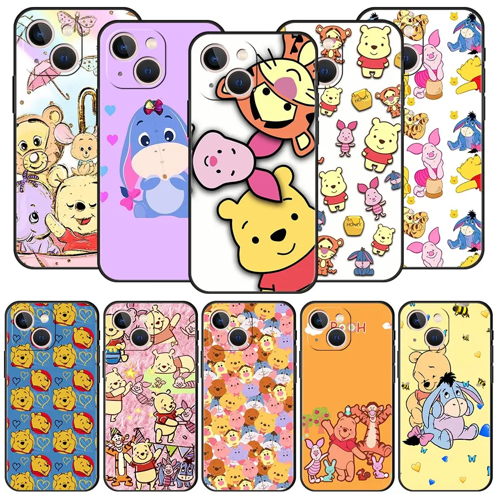 

Disney The Winnie Pooh Anime Luxury Phone Case For iPhone 13 14 Mmini 11 12 Pro Max 7 8 Plus SE X XR XS Soft Black Cover Shell