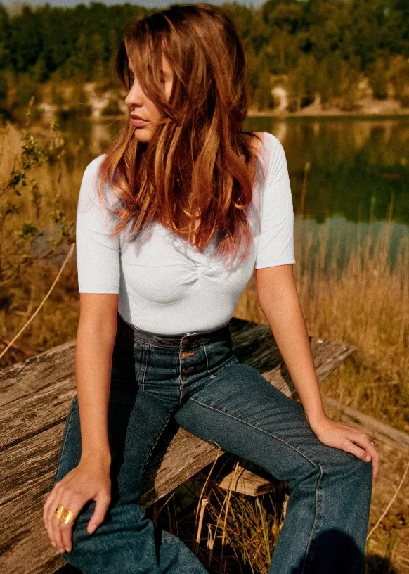 

Sexy T Shirt One Neck Middle Sleeve T Shirt Slim Fit Versatile T-shirt Top Kink Thread Pullover Inside Solid T Shirt