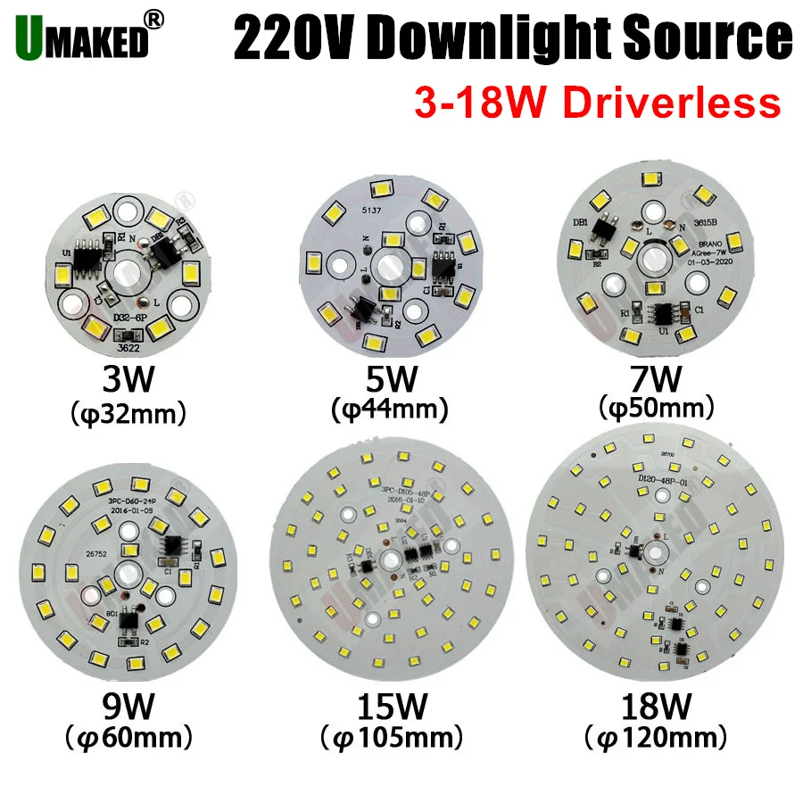 

15W 44mm AC 220V pcb with integrated IC driver with 20cm wire, Driverless led bulb PCB board, Direct to AC 220V 3W 5W 7W 9W 12W