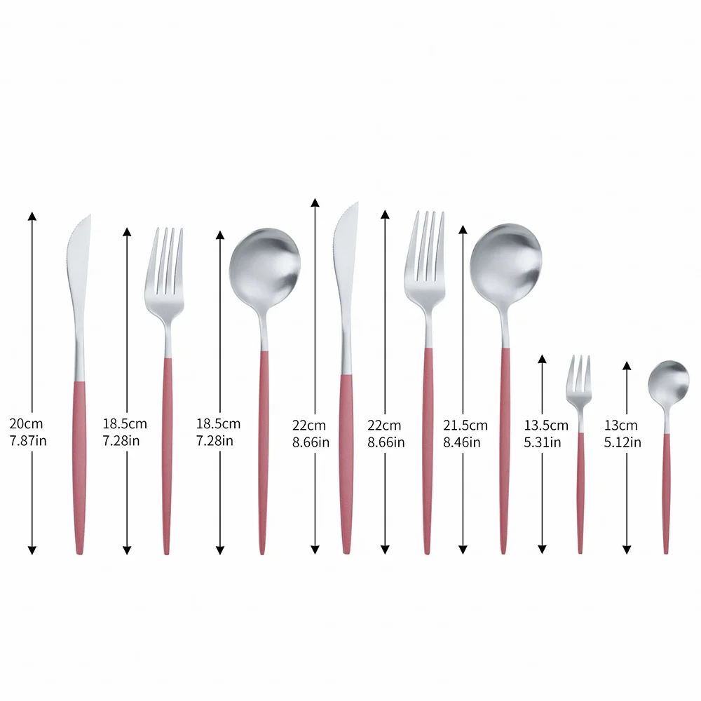 32Pcs Pink Silver Cutlery Set Stainless Steel Flatware Knives Spoons Forks Tableware Kitchen Utensils Wedding Dinnerware - купить по