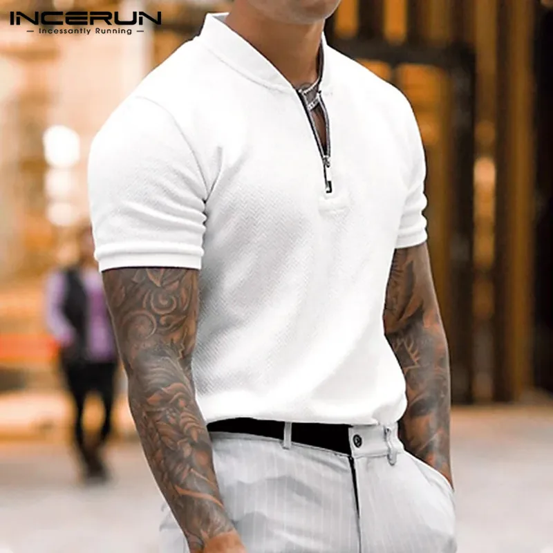 

Рубашка мужская с V-образным вырезом, на молнии, с коротким рукавом