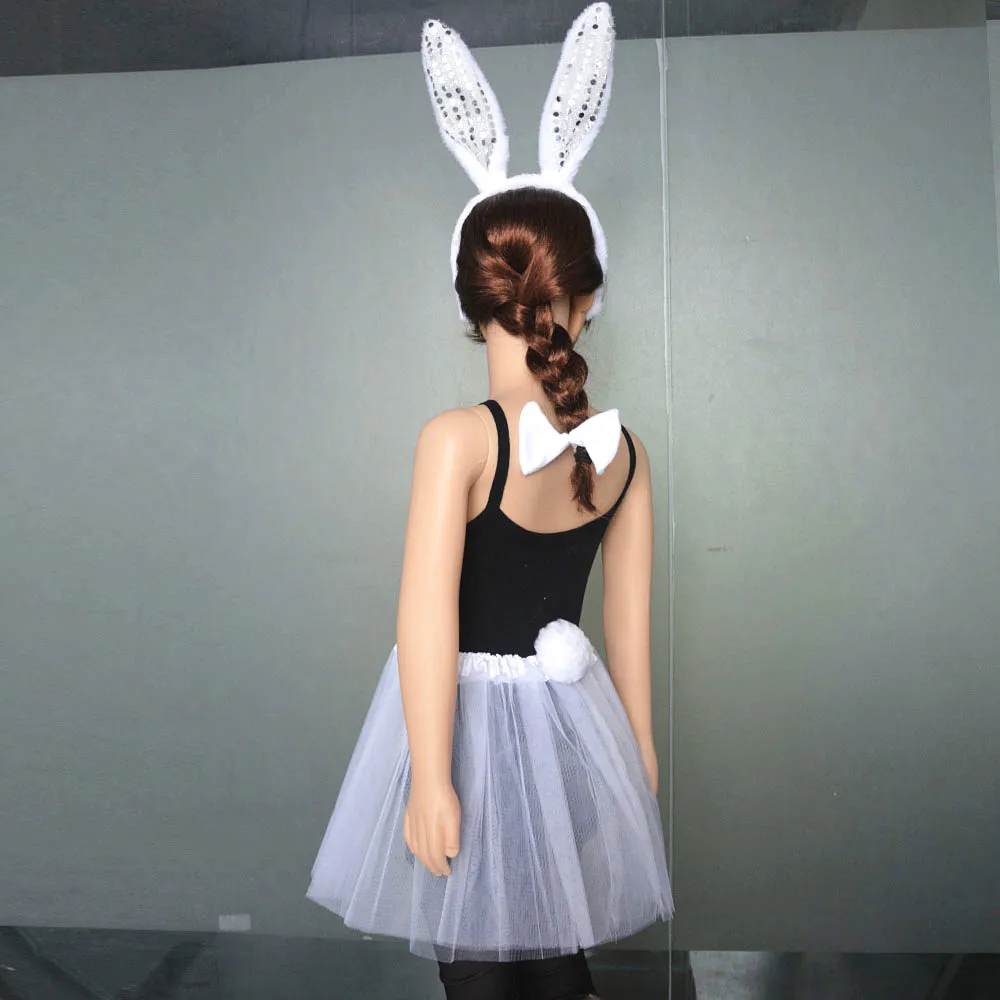 

Детский женский костюм Пасхальный кролик и Кролик для девочек, нарядное платье, повязка на голову, галстук-бабочка, юбка-пачка, косплей, Рождество, Хэллоуин