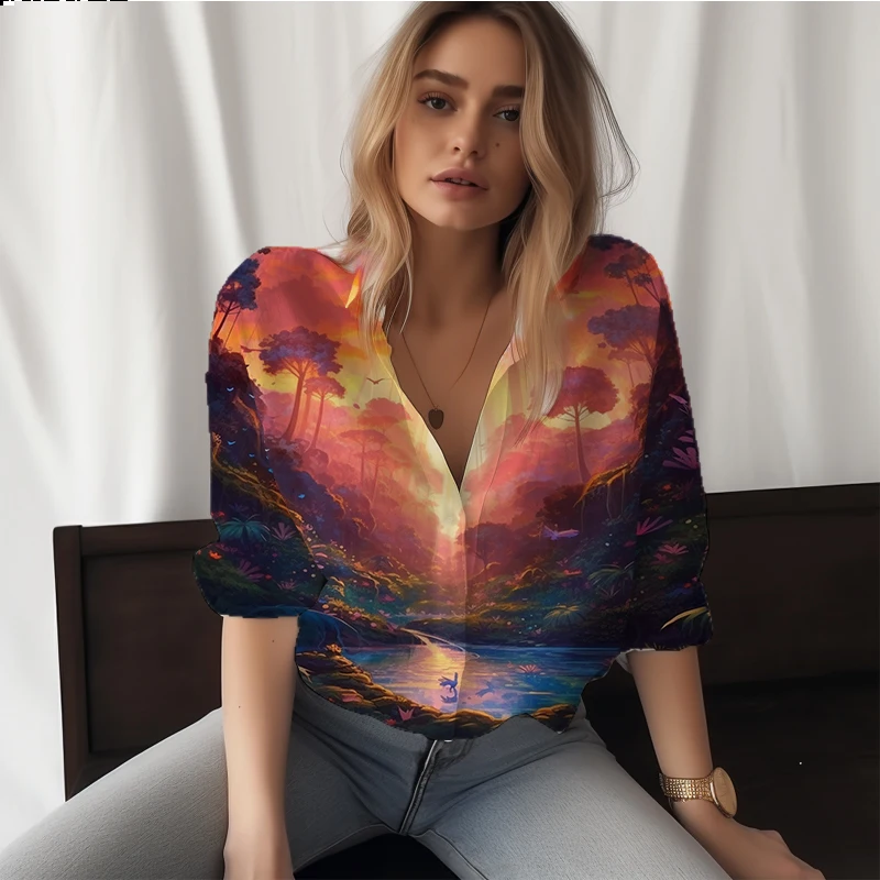

Summer new women's shirt valley starry sky 3D printing women's shirt beautiful style women's shirt fashion trend women's shirt