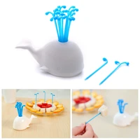 1pc white whale base and 16pcs whale food forks for fruit salad sticks picks home cake dessert picks party dinner accessories