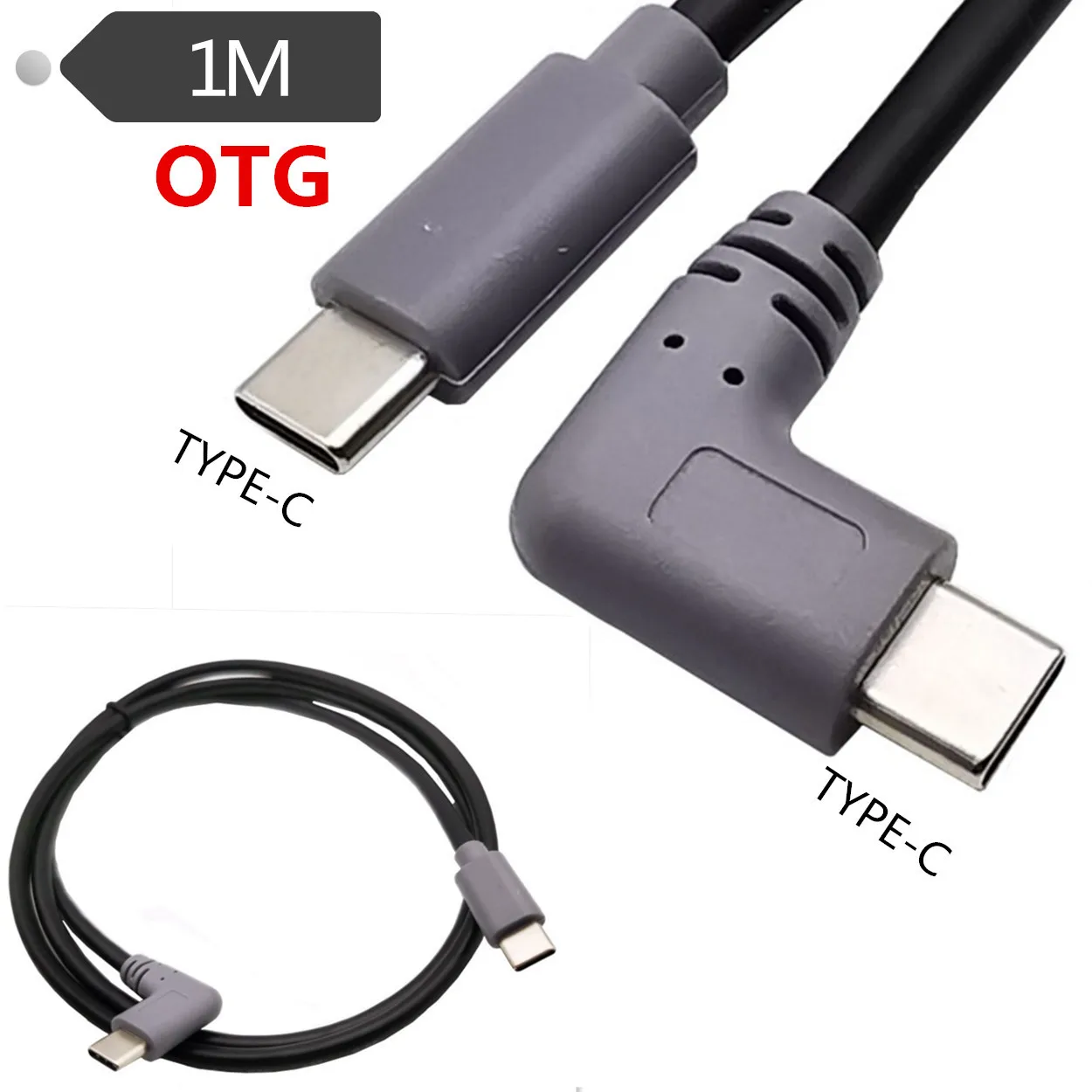 

90 Degree Elbow Right Angle USB TYPE-C To TYPE-C Male OTG Charging Data Cable Adapter USB-C Cord 1M for LeTV Type-C Mobile Phone