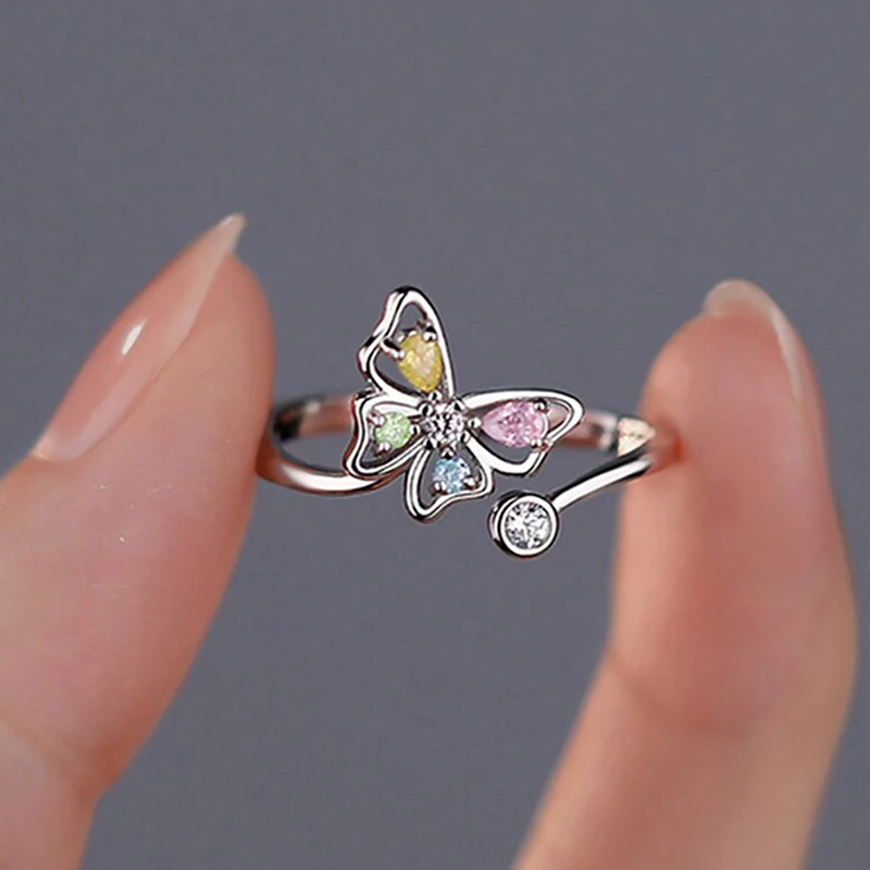 

Silver Color Fashion Hollow Butterfly Colorful Zircon Open Rings for Women Girls Party Jewelry Gifts Rabbit Elephant Heart Ring