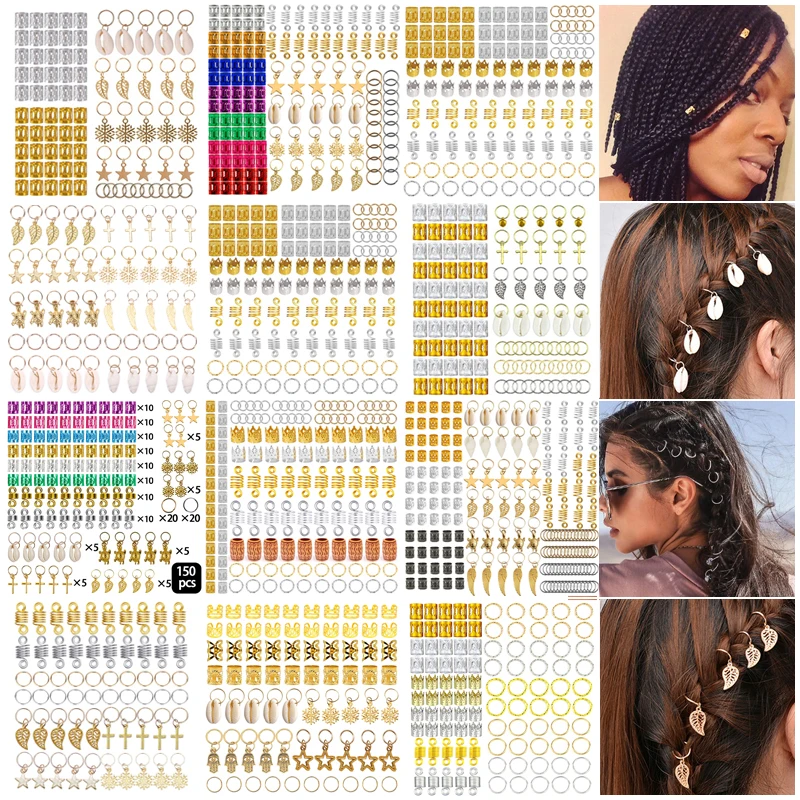 

50-170pcs Metal African Hair Rings Beads Cuffs Tubes Charms Dreadlock Dread Hair Braids Jewelry Hair Decoration Accessories