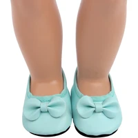 18 inch girls doll shoes lake blue bow shoes princess dress shoes pu american newborn shoe baby toys fit 43 cm baby dolls s19