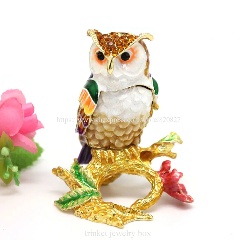 Pewter Figurine Owl on Branch Trinket Box