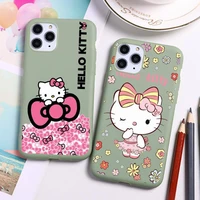 cute hello kitty phone case for iphone 13 12 11 pro max mini xs 8 7 6 6s plus x se 2020 xr candy green silicone cover