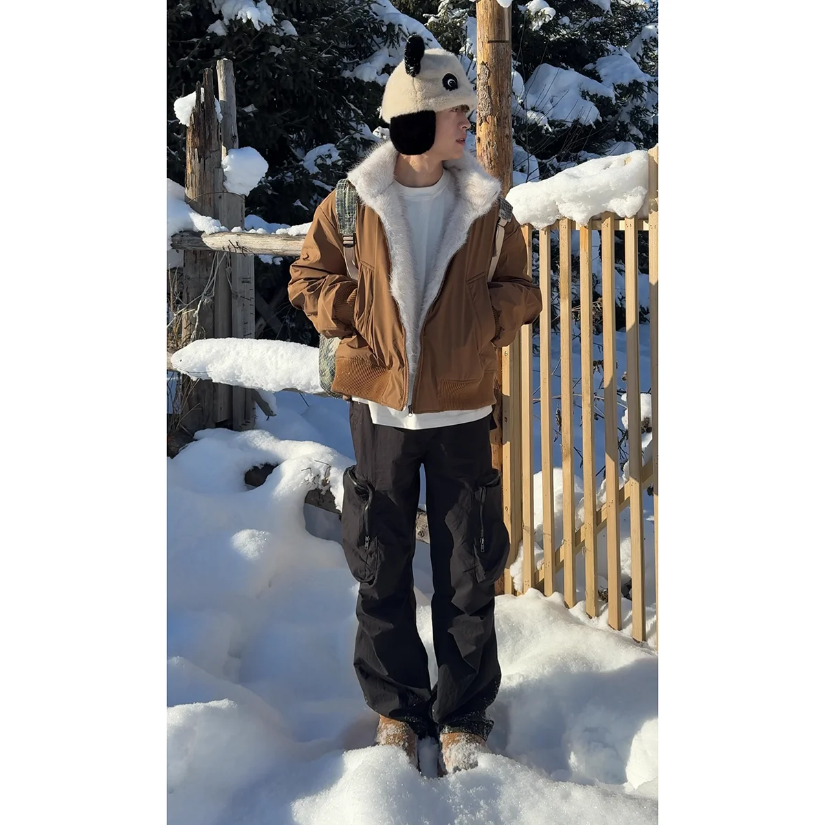 Cleanfit American Stand Collar Mountain Carving Fleece-lined Thickened Outerwear Men's Winter Profile Short Flight Jacket Cot...