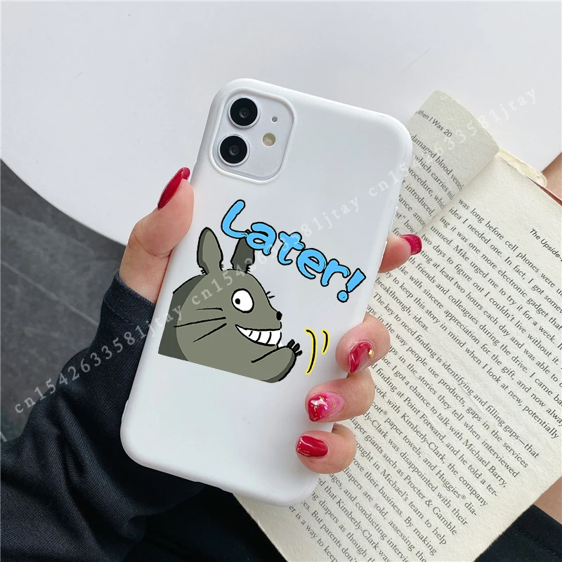 Белый силиконовый чехол для Iphone 6 s 7 8 Plus X XR XS 11 12 Mini Pro MAX 13 Симпатичный карикатурный японский аниме Тоторо аксессуары телефонной обложки на.