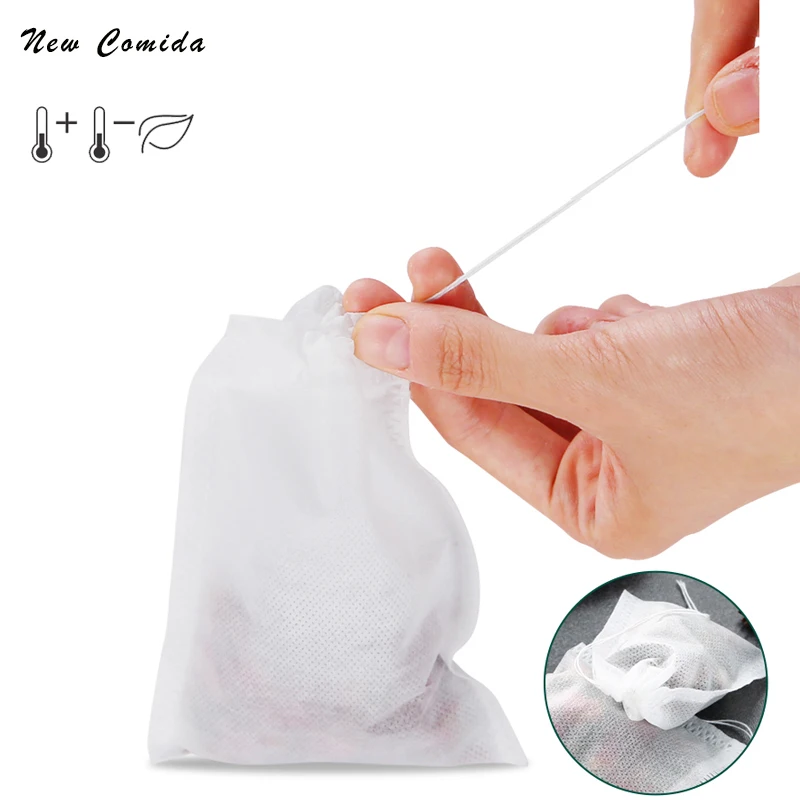 

100 шт. экологически чистые чайные пакетики из нетканого материала для свободного пищевого органайзера со шнурком, Запаянные, пустые чайные пакетики, фильтры, чайные пакетики