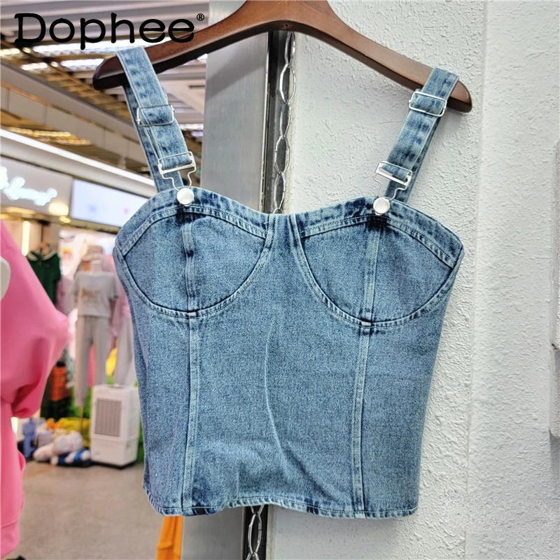 

Denim Camisole Women Summer 2022 Underwear Top Bandage Ins Fashion Denimwear Female Clothes