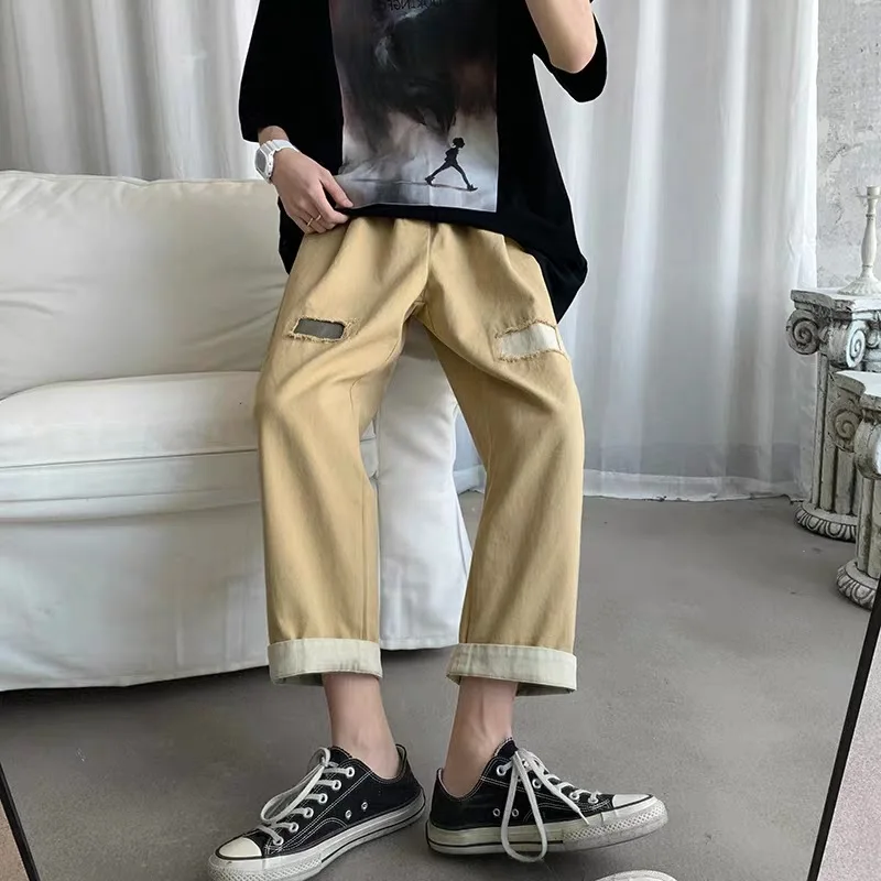 

Japanese Men's Straight Leg Casual Pants Men's Trousers Hong Kong Fashion Multi-pocket Overalls Trousers Men's Overalls Pants