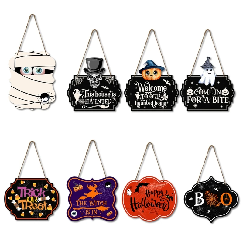 

Halloween Decoration Pumpkin Ghost Trick or Treat Witch Pendant Party Supplies for Home Wall Door Wood Hanging Ornament