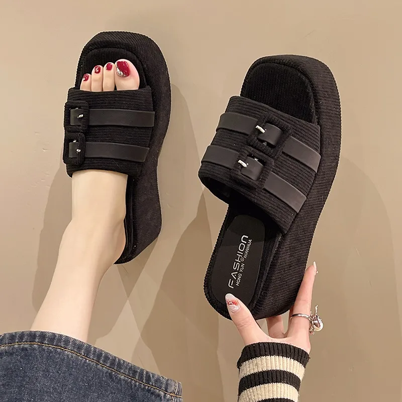 

New Women's 8CM Thick Sole Slope Heel Sandals Fashion Brand Design Women's Anti slip Beach Slippers Elegant Open Toe High Heels