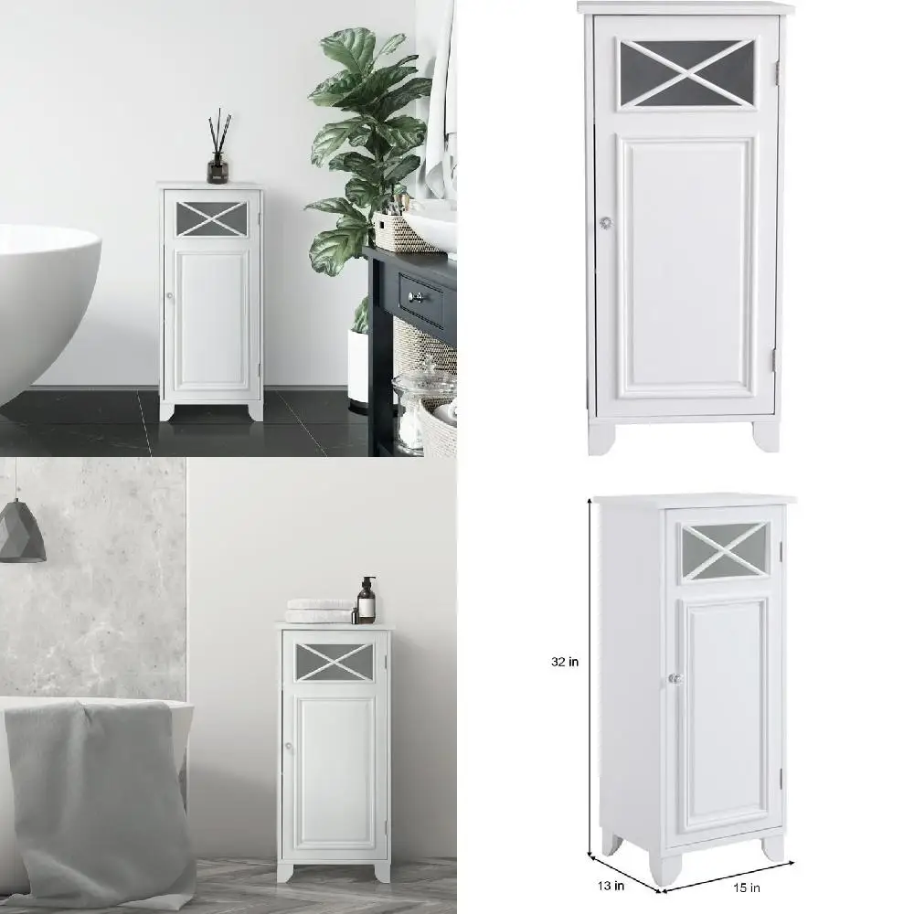 

Charming White Wooden Floor Cabinet with Stunning Cross Molding Design, Perfect for Home Decoration and Storage.