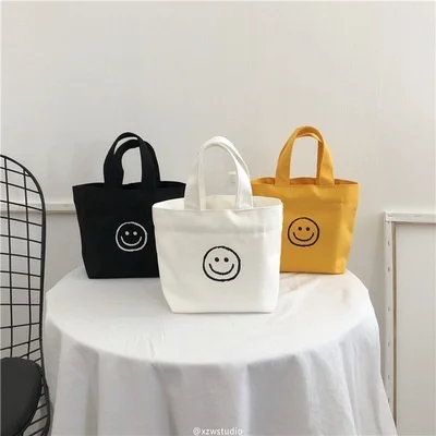 

New 4 Colors Girl Heart Mini Cute Smiley Canvas Bag Ladies Handbag Bento Bag