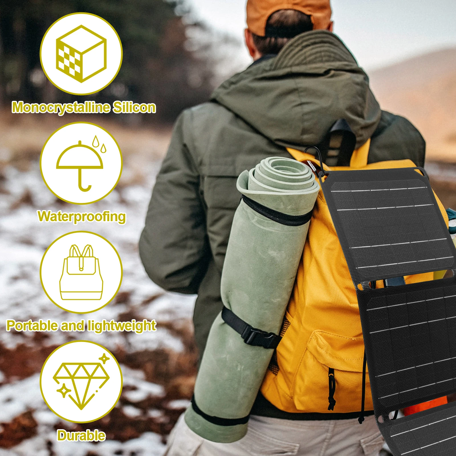 Складная солнечная панель 21 Вт 2 а IP68 Водонепроницаемая портативная зарядное