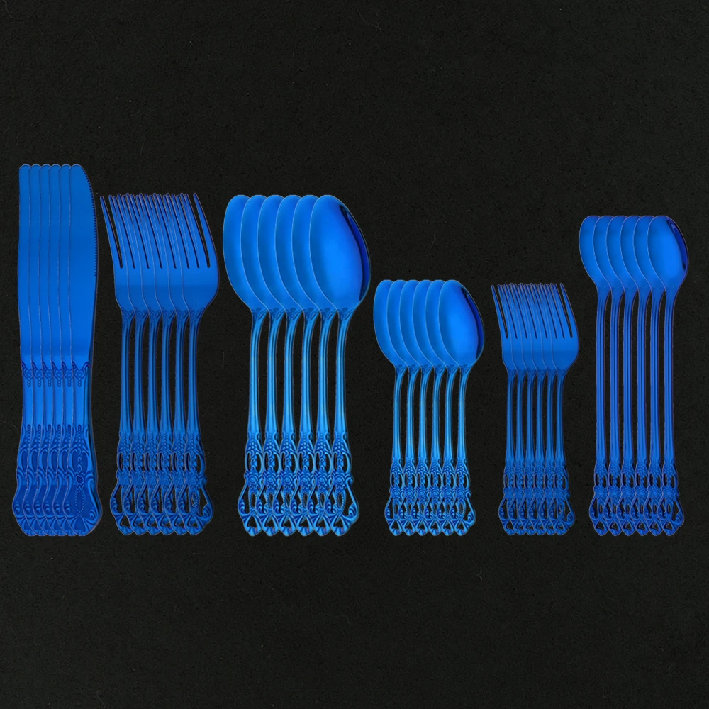 Blue Tableware Set Stainless Steel 36Pcs Dinnerware Royal Mirror Knife Fork Spoon Flatware Cutlery Set Western Dinner Silverware