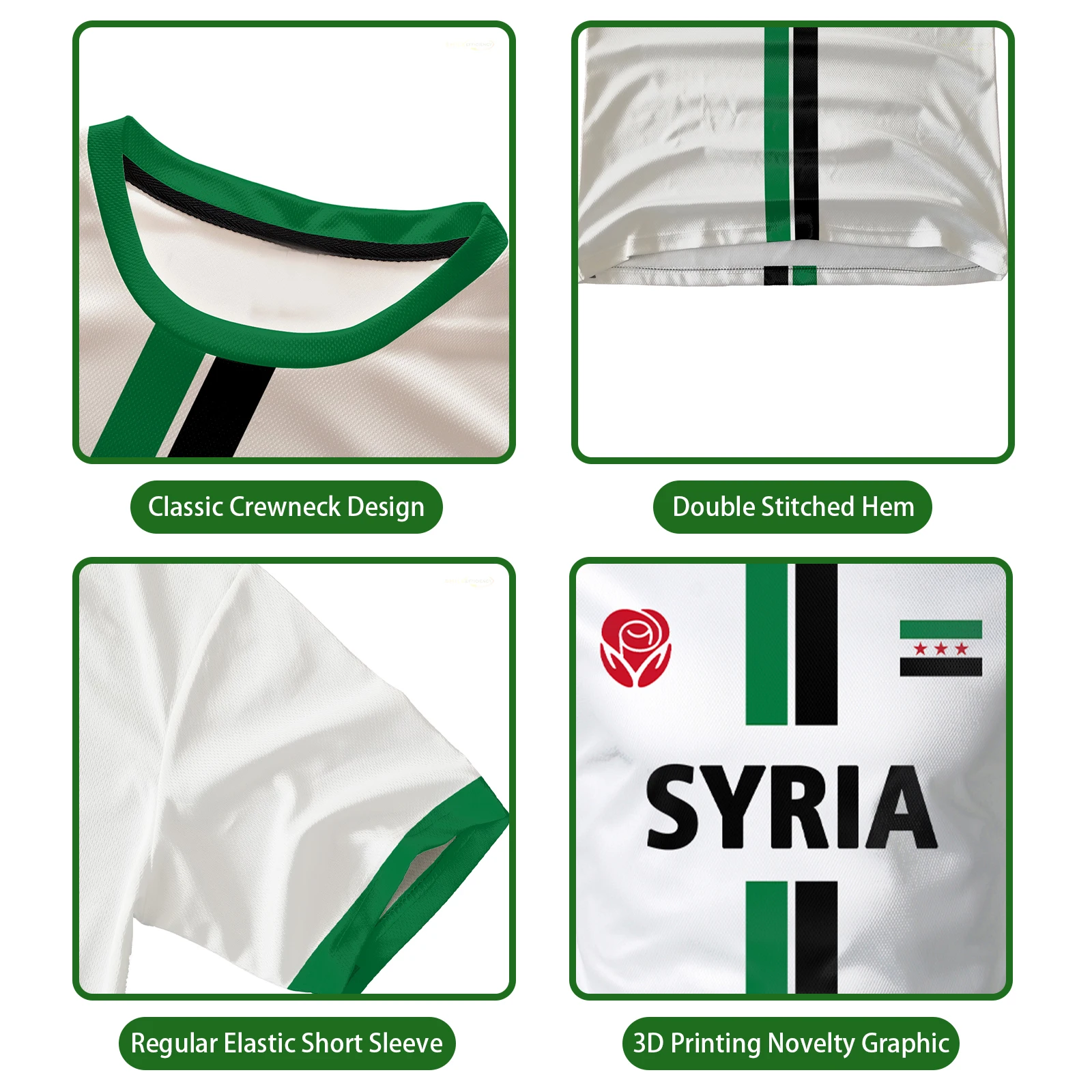 Syrian Flag Football Jerseys Men's Sports T-shirts National Emblem Pattern Printed Street Loose Tops Unisex Casual Tees