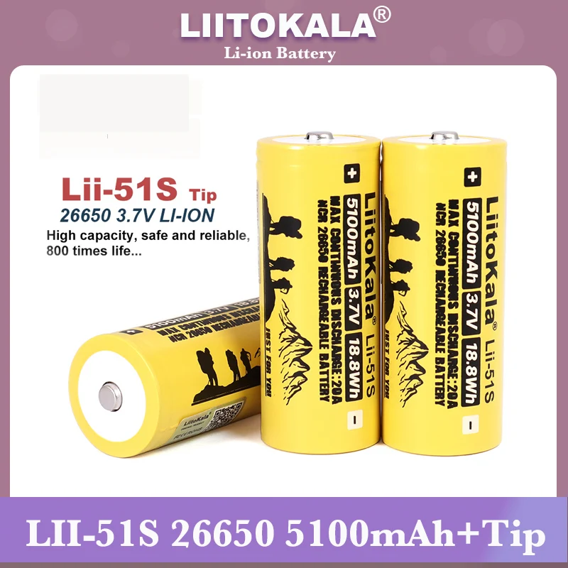 Аккумуляторная литиевая батарея Liitokala, 26650, 20 А, 3,7 в, 26650A, мА, подходит для фонарика (без ПП)
