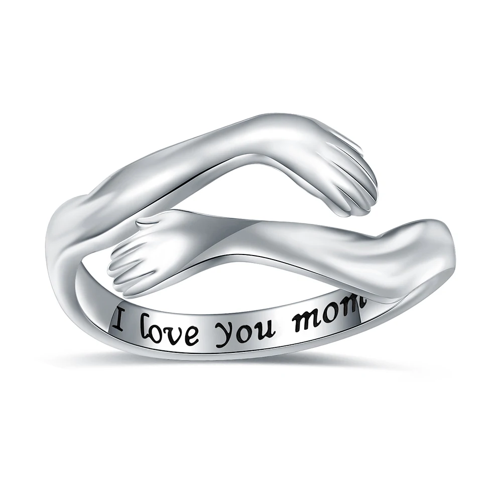 

Sterling-Silver Adjustable Hand Hugging Hug Rings for Teen Girl Women Mens Mom and daughter Mother's day Birthday Jewelry Gift
