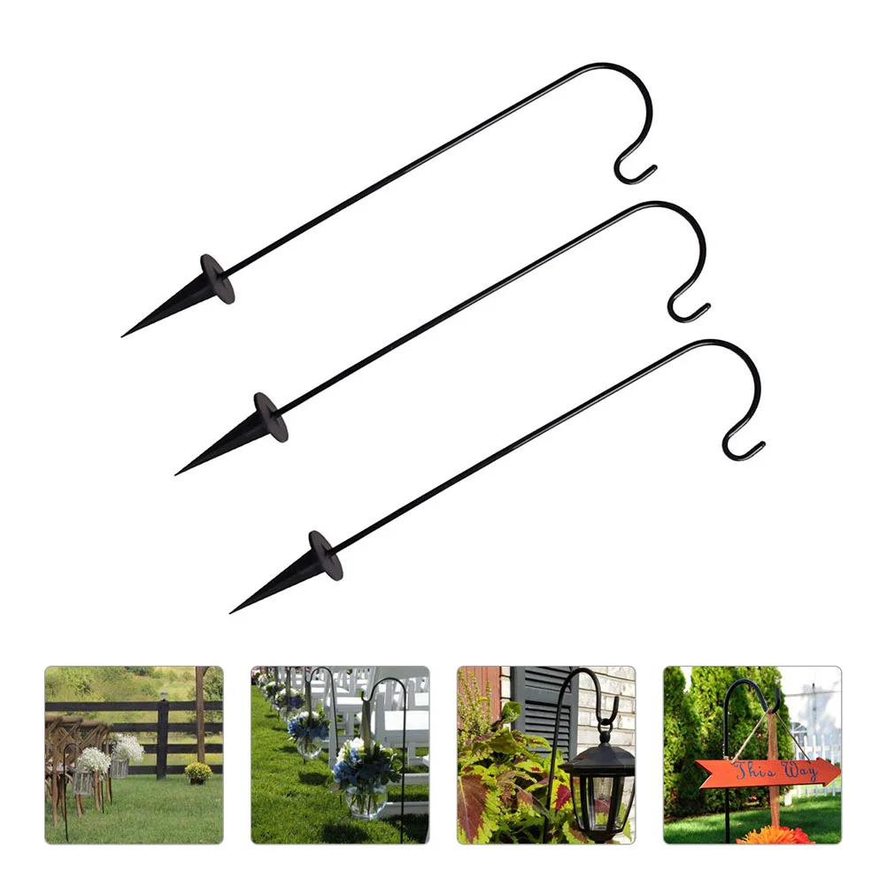 

3 Pcs Iron Floor Plug Shepherds Hook Lantern Decorative Outdoor Planters Jar In-ground Hanging Mason Jars