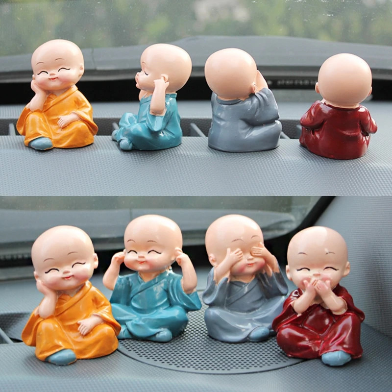 

4Pcs/lot Resin Crafts Gift Lovely Little Monk Sculptures Cute Monks Buddha Statues Creative Buddha Dolls Table Car Decoration