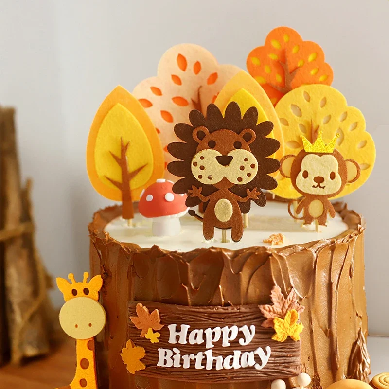 

Woodland Forest Cartoon Animal Cake Decoration supplies Tiger Elephant Snail Fox Happy Kids Birthday Cake Decor Jungle Safari