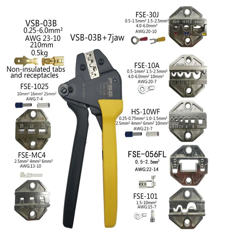 

VSB-03B высококачественные обжимные плоскогубцы, набор с 7 захватами, обжимные клеммы высокой точности