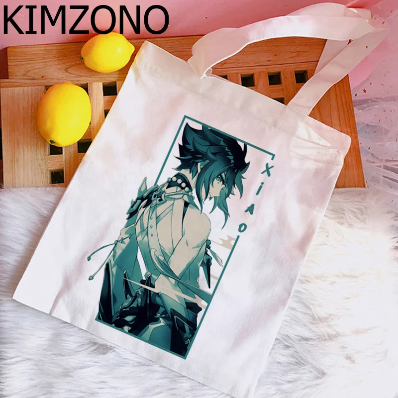 

Холщовая Сумка для покупок Genshin Impact Hu Tao Xiao, сумка для продуктов из переработанного хлопка, сумка для покупок