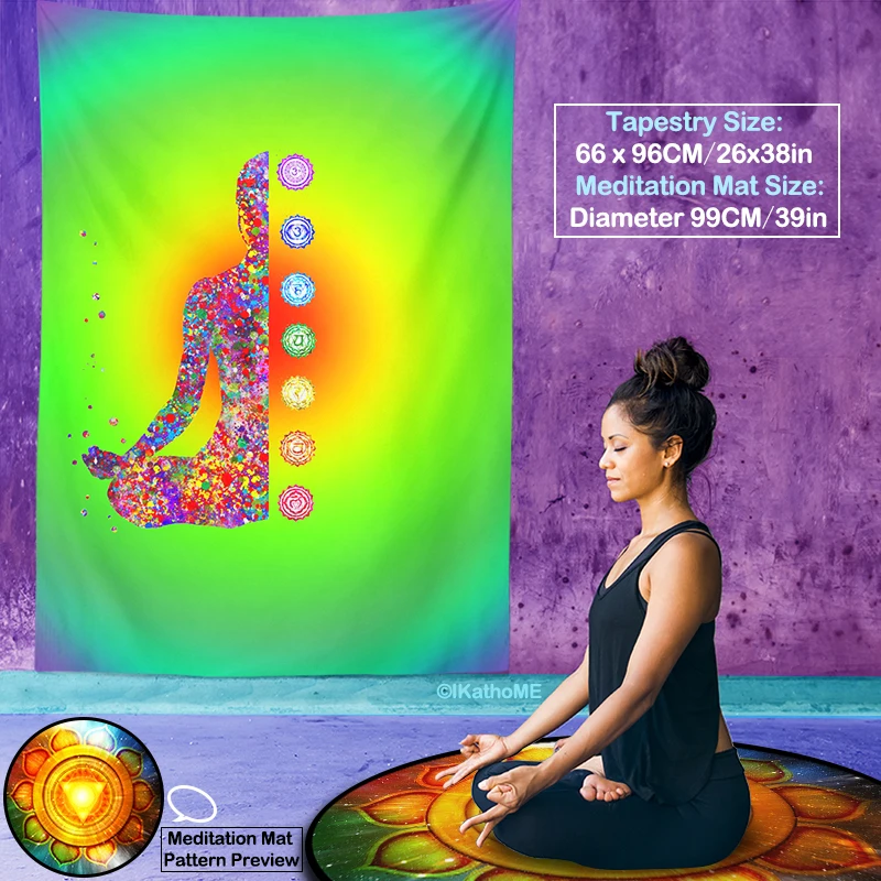 

Indian Buddha Meditation Chakra Tapestry Wall Hanging Vertical Altar Cloth Rainbow Psychedelic Decor Reiki Healing Yoga Mat Rugs