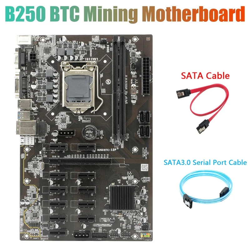 

B250 BTC Mining Motherboard With SATA3.0 Serial Port Cable+SATA Cable 12Xgraphics Card Slot LGA 1151 DDR4 For BTC Miner