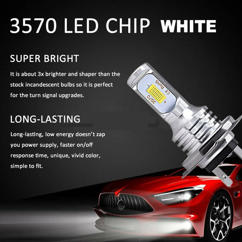 

White LED Headlights H7 Parts Replacement Super Bright Waterproof 2Pcs 8000LM Auto DC 12-24V Dustproof Durable