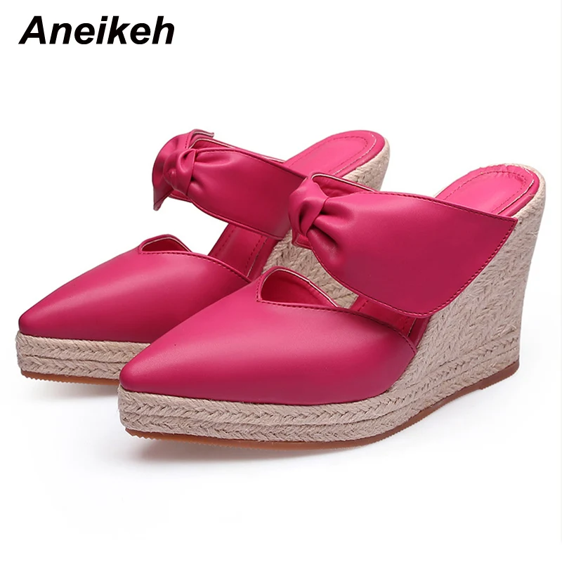 

Женские мюли Aneikeh, модные летние сандалии на танкетке с острым носком и декоративным бантом-бабочкой