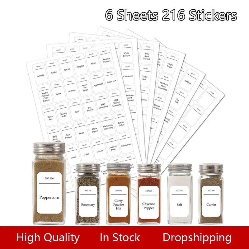 

216 шт., прозрачные наклейки-этикетки для банок