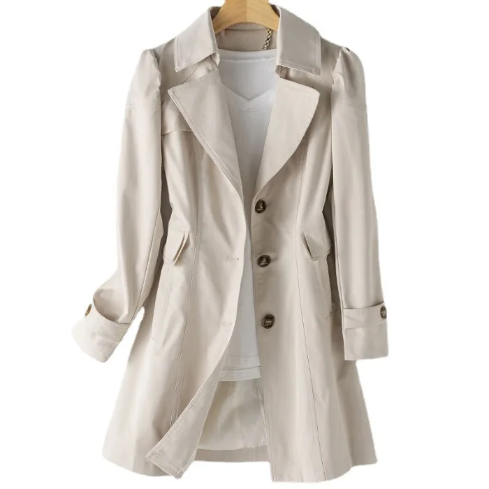 

Spring and Autumn New Double breasted Slim Fit Knee Length Windbreaker Women's Coat