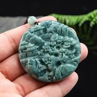 burmese jade landscape pendant charm jewelry choker amulets vintage gift natural emerald necklace luxury green jadeite
