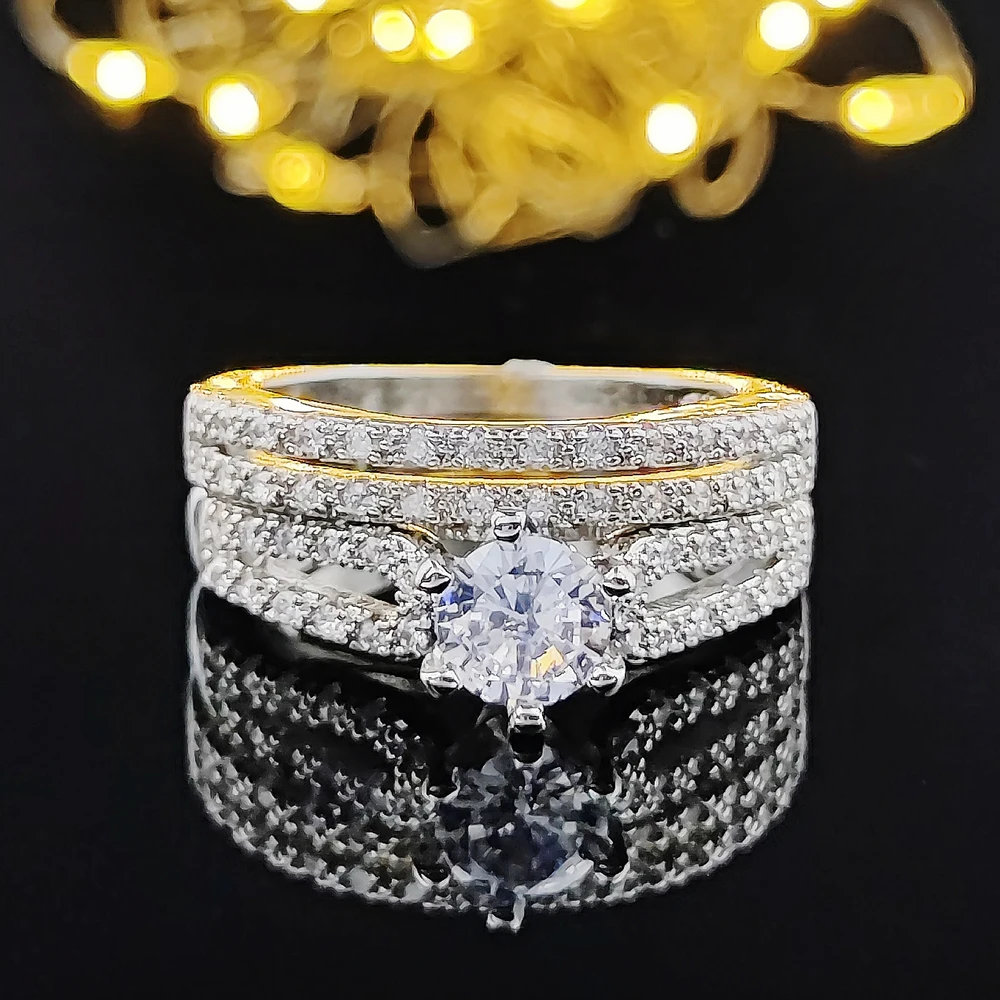 

silver color bride trendy brand wedding ring set for women engagement anniversary party gift jewelry r4983