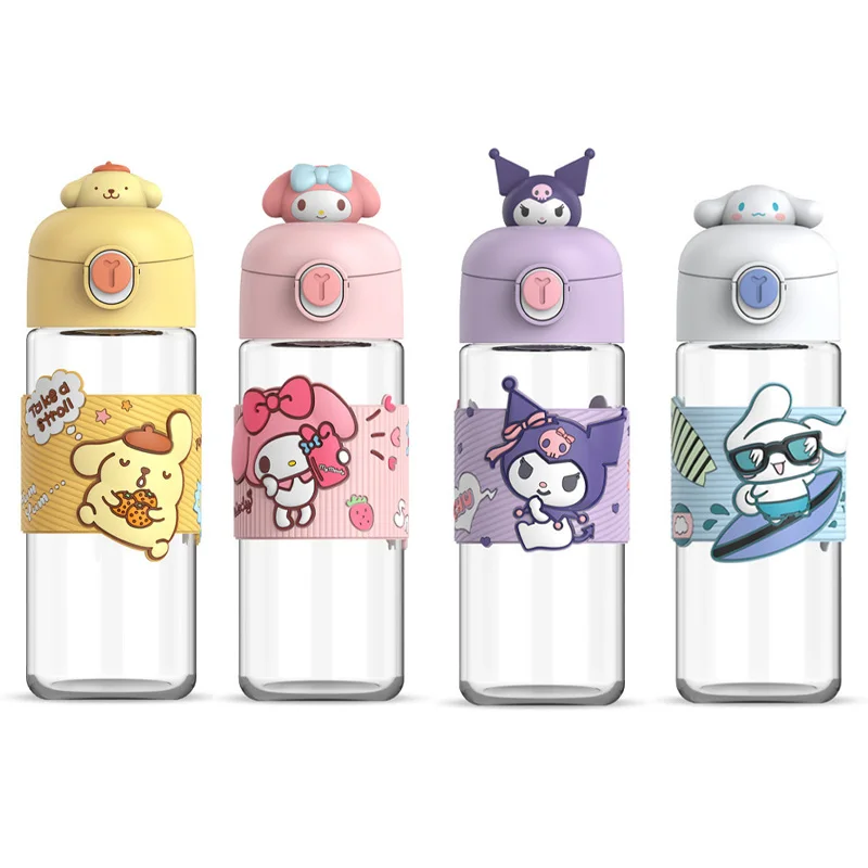 

330Ml Kawaii Cinnamoroll Kuromi Glass Water Bottle Anime My Melody Cartoon Coffee Mug Travel Portable Summer Kids Tea Cup Toy