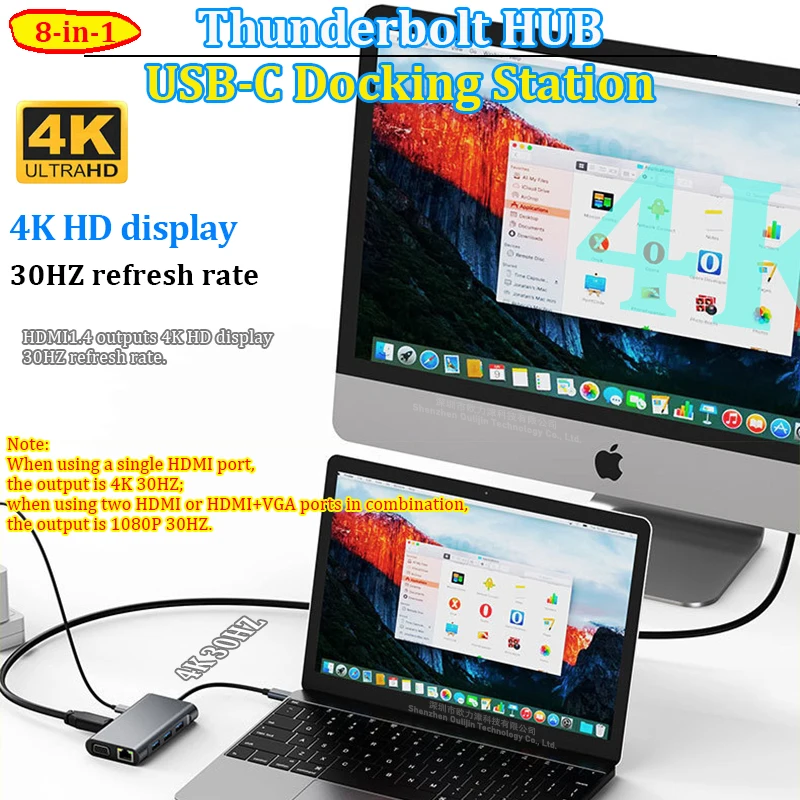 Аксессуары для ноутбуков Thunderbolt HUB USB-C Док-станция 2x HDMI VGA MacBook Air Pro Dell HP Lenovo ThinkPad Asus
