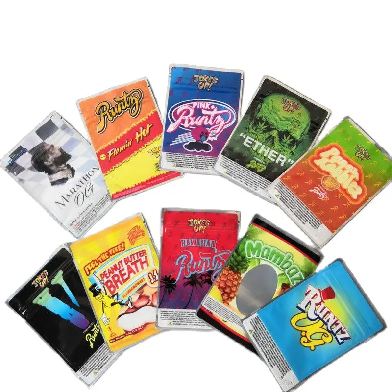 

100Pcs/Lot In stock Flamming Hot Smell Proof Mylar Ziplock Stand up pouch Bags 3.5g Ether Runtz Bags Thick Pouches Fast delivery