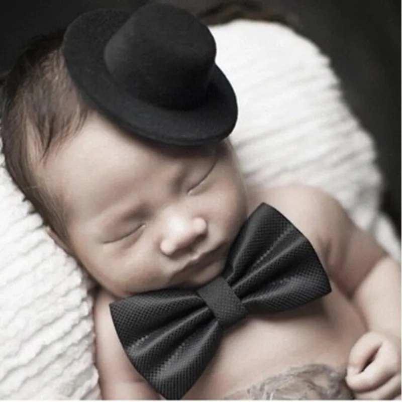 

Baby Gentleman Set Top Hat with Tie 2pcs/Set Newborn Photography Props Cosplay Hat Infants Photo Shooting Top Hats Accessories