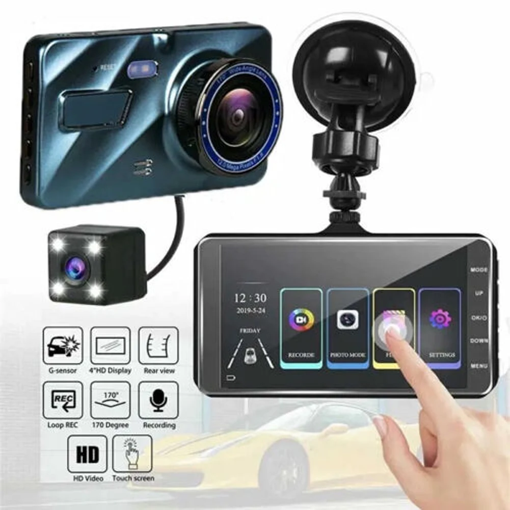 4inch Touch Screen Driving Recorder Hd Car Camcorder Dual Lens Night Vision Auto Electronic Accessories