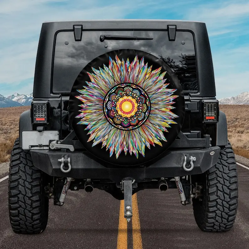 

Spare Tire Cover Camper With Or Without Backup Camera Hole, Sunflower Mandala Colorful Spare Tire Cover For AWrangler, Cam