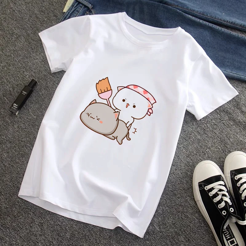 Summer Funny T Shirt For Men WomenShort Sleeve  Female Print Female Thin Tshirts Outdoor Casual Cat Couple White T Shirt