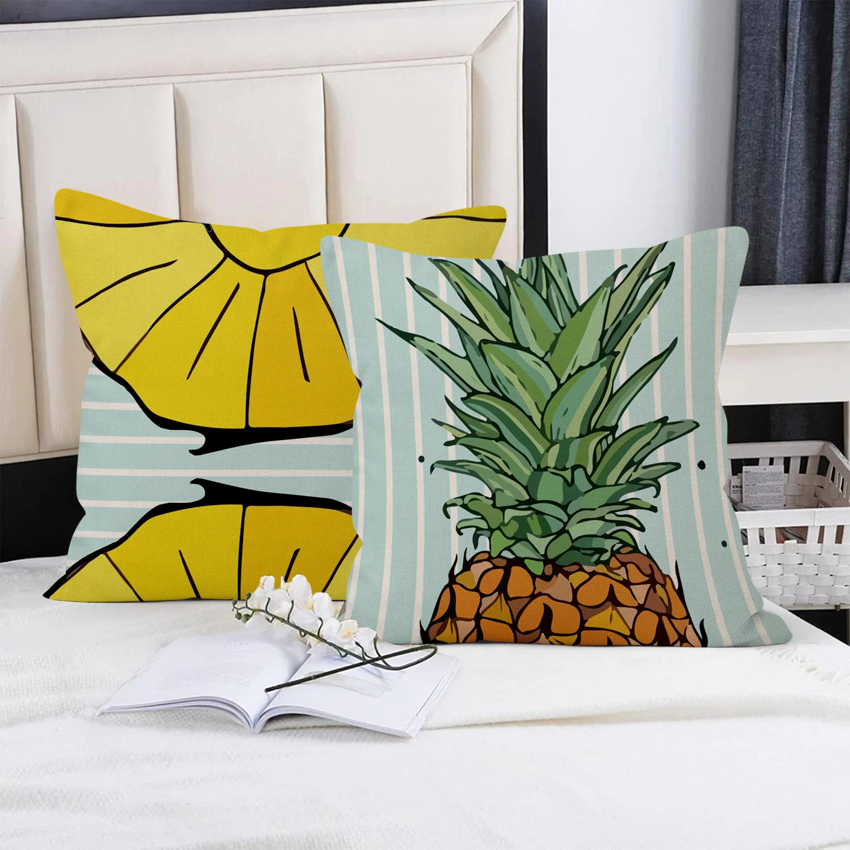 

Tropical Pineapple Summer Decorative Pillow Covers Cotton Linen Throw Pillow Case for Home Sofa Boudoir Decor 18x18 Inch Pillow